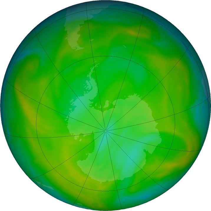 Antarctic ozone map for 29 November 2019